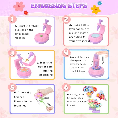 GirlsHome 300+PCS Fabric Flower Bouquets Toys, DIY Flower Craft Kits - color: Purple Pink