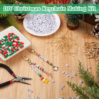 Tondiamo 2823 Pcs Christmas Bead Keychain DIY Craft Making Kit Christmas Key Ring Charms Letters Beads String for Xmas Gift Jewelry Key Ring Backpack Accessories - style: Modern, Traditional