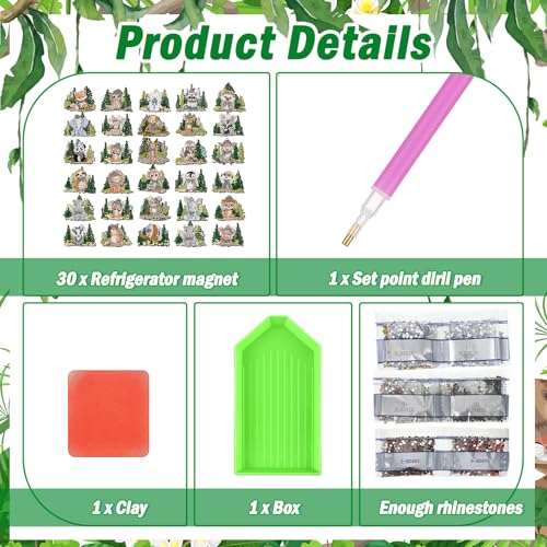 Xuhal 30 Pcs Wildlife Diamond Painting Magnets Diamond Art Kits for Adults - color: Woodland