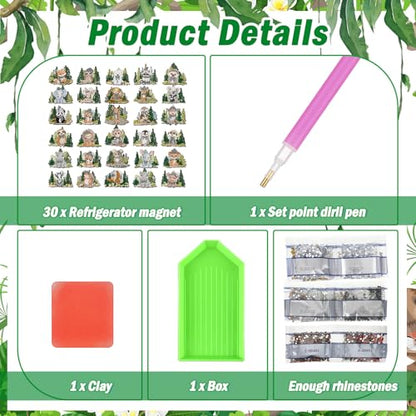 Xuhal 30 Pcs Wildlife Diamond Painting Magnets Diamond Art Kits for Adults - color: Woodland