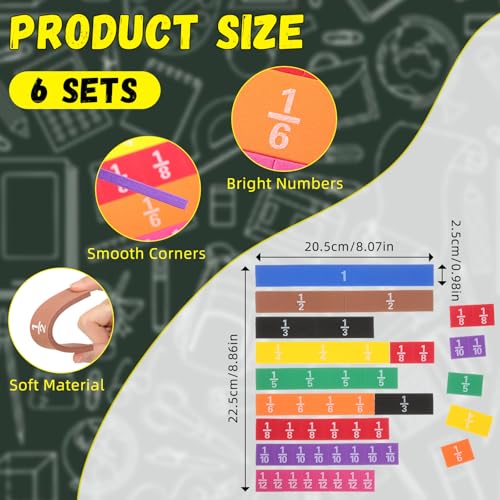 Sayglossy 6 Sets Fraction Tiles Set for Math Classroom Fractions Manipulatives Math Manipulatives for Home School Supplies - style: Tiles