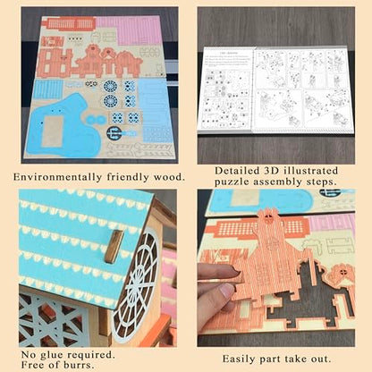 Log Cabin 3D Wooden House Puzzle,DIY Mini Building Model Kit，011 - color: 011