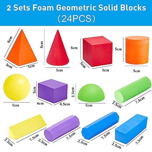 Wettarn 24 Pack 3D Shapes for Teaching Foam Geometric Solid Blocks
