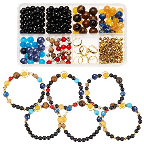 SUNNYCLUE 1 Box 300+Pcs DIY 10 Sets Solar System Bracelets Kit Galaxy Universe The Nine Guardian Planets Obsidian Beads Beading Bracelet Necklace Natural Gemstone Bead for Jewelry Making Kits Craft - color: Golden Color Rings Upgraded Beads
