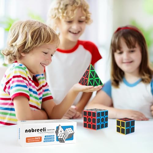 Carbon Fiber Speed Cube Set, 2x2 3x3 Pyramid Puzzle Cubes for Kids - style: Carbon Fiber