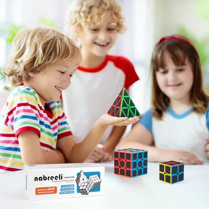 Carbon Fiber Speed Cube Set, 2x2 3x3 Pyramid Puzzle Cubes for Kids - style: Carbon Fiber