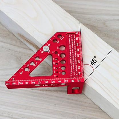 Metric Versatile Carpenter Square Scribing Ruler, 3D Multi-Angle Measuring Tool with Angle Pin Aluminum Alloy 22.5-90 Degree, CM Scale for Woodworking, Engineering, Construction - color: Red