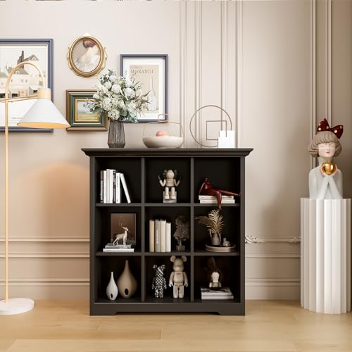 OSCHF 9-Cube Open Bookcase with Base, 3-Tier Wooden Bookshelf, Black - color: Black, size: 9-Cube