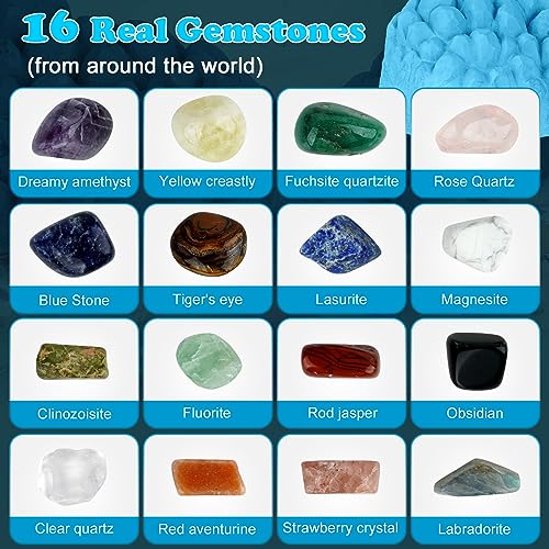 Gemstone Dig Kit (Unique Shape),Great STEM Science Kit for Kids- Excavate Your Own 16 Real Gemstones,Educational DIY Toys,Gem Digging Kit,Archaeology Geology Gifts for Boys & Girls Ages 6+