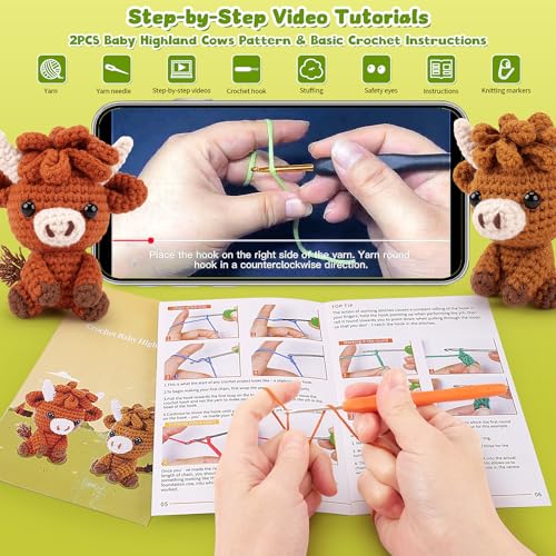 2PCS Highland Cow Crochet Kit for Beginners Crochet Starter Kit for Adults - color: Brown Highland cow