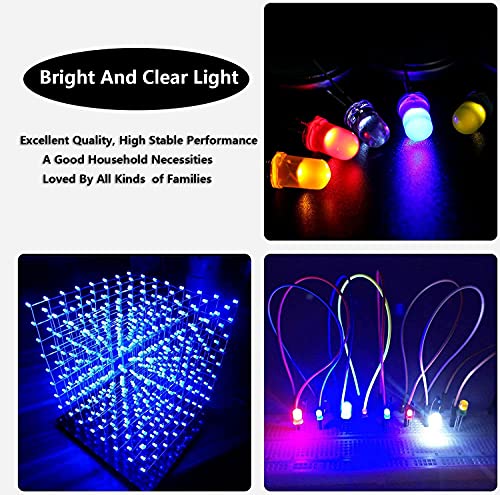 YIWANSON 200 Pcs LED Diodes 3mm 5mm Clear Light Emitting Bulbs - Red, Green, Blue, Yellow, White for Science Experiment, Circuit, Christmas Lights