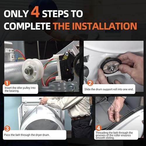 Upgraded Dryer Repair Kit Fits for LG. Kenmore. Gas Dryer Includes 4581EL2002C Dryer Drum Roller Replacement 4400EL2001A Dryer Belt and 4561EL3002A Dryer Idler Pulley by NISHCON - color: Black