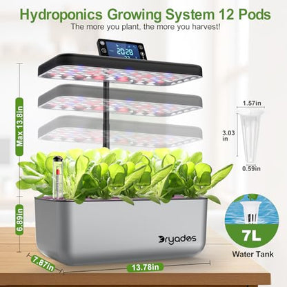 Hydroponics Growing System with Seeds, 12-Pod Indoor Herb Garden - color: silver