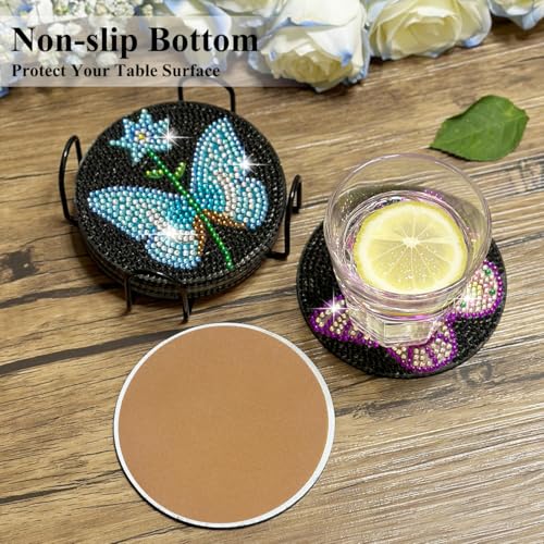Vcekract 6 Pcs Butterfly Diamond Art Coasters Kit for Adults - color: Butterfly Coasters