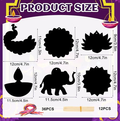 JULMELON 36 Pcs Diwali Crafts for Kids Rainbow Scratch Art Party Favors - style: Diwali