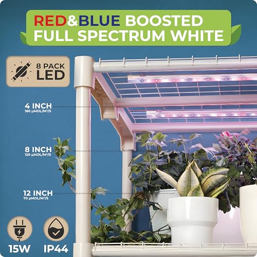CARPATHEN Indoor Greenhouse with Grow Light, 4 Tiers 27.2"L x 19.3"W x 54"H - size: Greenhouse with 8 Strips Lights