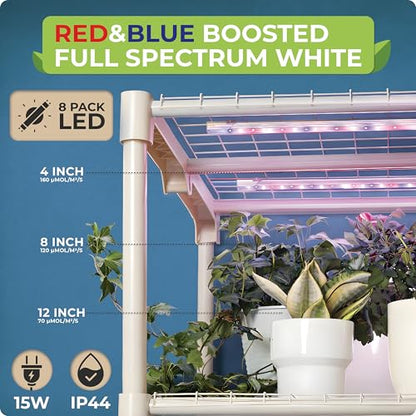 CARPATHEN Indoor Greenhouse with Grow Light, 4 Tiers 27.2"L x 19.3"W x 54"H - size: Greenhouse with 8 Strips Lights