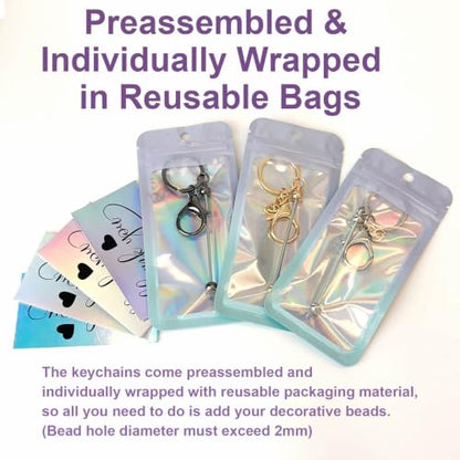 42/84/126 Pcs Beadable Keychain Bars Bulk Blank DIY Beaded Keychain Making Supplies with Bag Thank You Card - color: Silver
