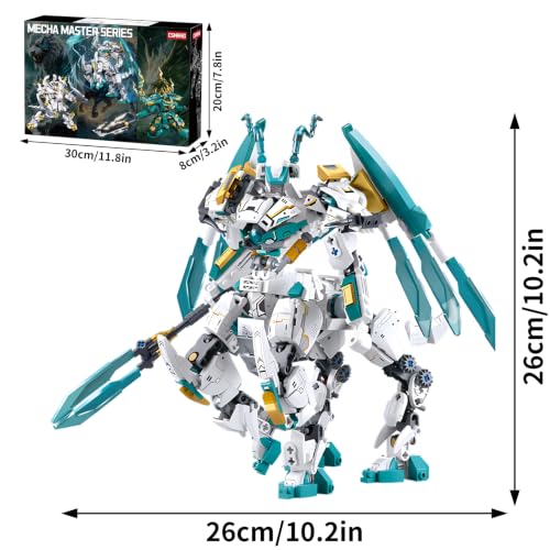 CSNRHG White Horse Dragon Samurai mech Robot Model Knight 2 in 1 Building Blocks Toy Set Mythical Birthday for Age 8+ Children Adults Teens 731 Pieces - color: White Dargon Horse