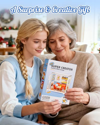 Rolife Super Creator Mini Series, DIY Plastic Miniature Kits Retail Store Series, Mini Model House Building Set for Teens Aged 14+, DIY Crafts/Hobbies for Adults (Country Blue Lounge) - style: Country Blue Lounge