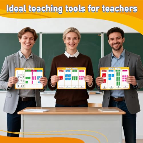 24Pcs Place Value Chart Dry Erase Flash Cards Double Sided Addition Subtraction Cardboard Math Whiteboard Math Manipulatives Teacher Portable Tool 12" x 9" - style: Place Value Chart