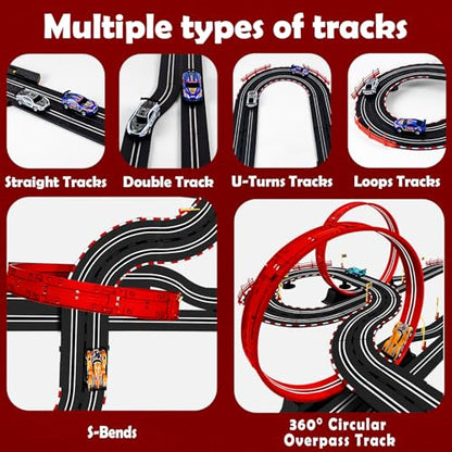 30 FT Slot Car Race Tracks Sets Toys for Ages 8-10,1:43 Dual Race Car Track
