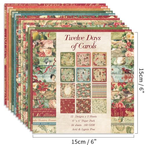 6x6" Cardstock Single Sided Scrapbooking,Craft Decorative Scrap Book Paper - color: 24sheets-carols