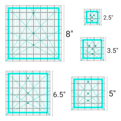 Quilting Rulers,5 Quilting Square Rulers(2.5",3.5",5", 6.5", 8") - color: Light Blue