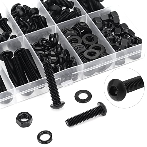 HELIFOUNER 147 Pieces M6 x 8mm /10mm /12mm /16mm /20mm /25mm /30mm, Button Head Socket Cap Screws Bolts Washers Nuts Kit, 10.9 Grade Alloy Steel, Full Threaded, Black - size: M6, style: Button Head