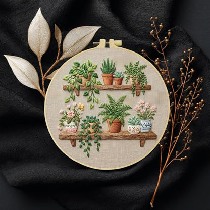 Full Range Embroidery Kit for Adult, Green Plant Pattern Embroidery Kit for Beginners Include Embroidery Cloth Hoops Threads for Craft Lover Hand Stitch with Embroidery Skill Techniques (Book Flowers) - color: Book Flowers