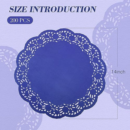 Yexiya 200 Pcs Lace Paper Doilies 14 Inch Round Foil Placemats, Dark Blue - color: Dark Blue
