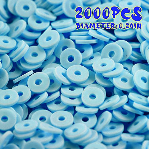 2000pcs Light Blue Clay Beads for Bracelets Making, Flat Round Polymer Clay Beads 6mm Spacer Heishi Beads for Jewelry Making Earring Bracelets Necklace - color: Sky Blue 14