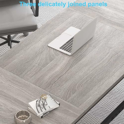 HSH 70 Inch Long Grey Desk, Large Home Office Computer Desk for 2 People - color: Light Grey Oak, size: 70 Inch