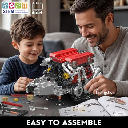 Mould King 10163 W16 Engine Building Blocks Sets, V8 Engine Model kit that Run, Build Your Own STEM Model Engine, 16-Cylinder Car Engine Building Engineering Toys(955+PCS) - style: 10163 Engine Model