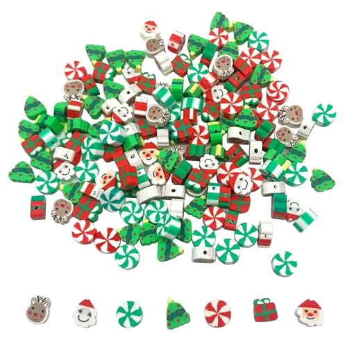 100 Pcs Christams Polymer Clay Beads Mixed Heishi Spacer Beads Supplies for DIY Bracelet Earring Necklace Jewelry Making - color: Christmas-2