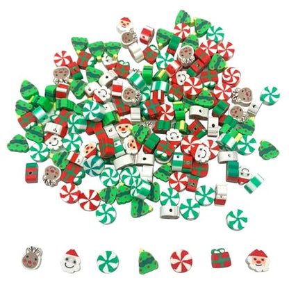 100 Pcs Christams Polymer Clay Beads Mixed Heishi Spacer Beads Supplies for DIY Bracelet Earring Necklace Jewelry Making - color: Christmas-2