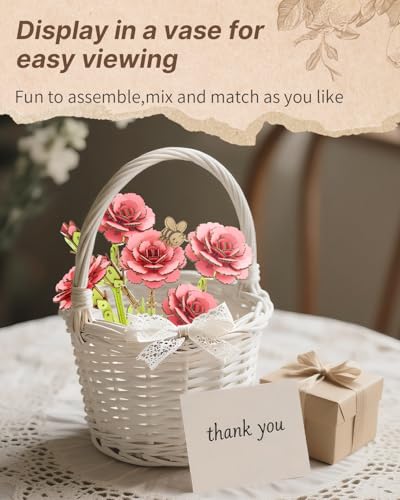 Kaayee 3D Wooden Flower Puzzles Carnation, Wood Flowers Craft for Adults - color: Carnation