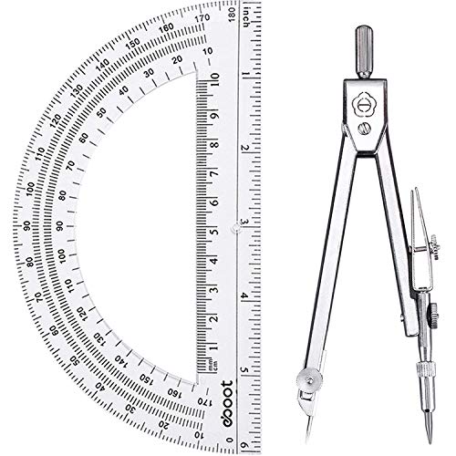 EBOOT Drawing Compass and 6 in Protractor Geometry Set, Clear - color: Clear