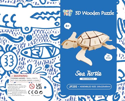 Georgie Porgy 3D Wooden Puzzles for Kids Toys Construction Woodcraft Kits DIY Model Puzzle Kits Birthday Gifts Pack of 2 (Shark Sea Turtle) - color: Shark Sea Turtle