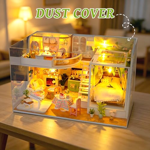 DIY Miniature House Kit, Dollhouse Kit w/Dust Cover Adult, Greenhouse