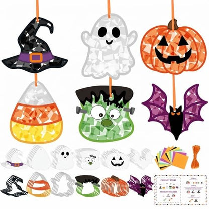 Feifeiya 24 Set Halloween Suncatcher Crafts with Tissue Paper Ornaments - style: Halloween