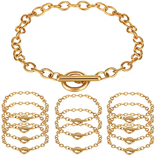 Hicarer 12 Pcs Gold Chain Bracelets Gold OT Toggle for Jewelry Making - color: Gold