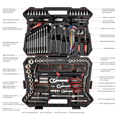 STARWORK TRUE MECHANIC™ 324-Piece Mechanics Tool Set and Socket Set with 22oz Dragon One-Piece Rip Hammer w/Grip, Professional - size: 324 PC