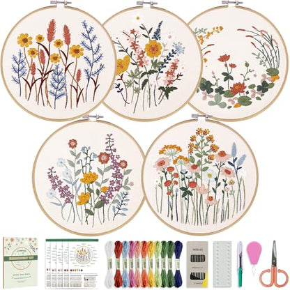 CYANFOUR 5 Pack Beginner Embroidery Kit for Adults with Video & Instruction - color: colorful