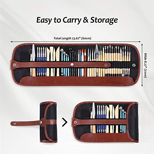 ISSEVE 43Pcs Pottery Clay Sculpting Tools, Clay Tool with Carrying Case Bag - color: Brown Bag