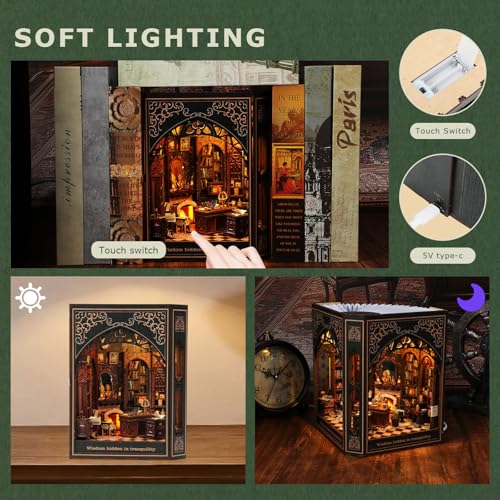 VORATHIS Library Book Nook Kit with LED | 3D Wooden Puzzle for Adults - style: Classical Library