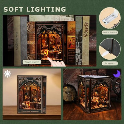 VORATHIS Library Book Nook Kit with LED | 3D Wooden Puzzle for Adults - style: Classical Library
