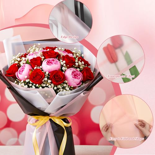 woric 93 Pcs Floral Bouquet Wrapping Paper Kits - color: Pink White Black