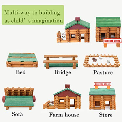 Wondertoys 170 Pieces Wood Logs Set Ages 3+, Classic Building Log Toys for Boy, Creative Construction Engineering Educational Gifts - style: 170 PCS