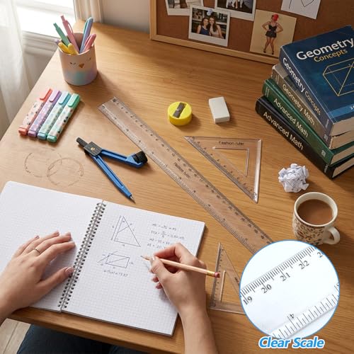7Pcs Geometry Tool Protractor and Compass Set 12Inch Plastic Ruler